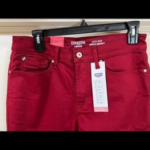 Denizen High-Rise Ankle Skinny Pants, Color: Deep Red, Size: 10 Misses